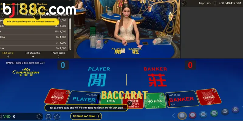 Giao diện game Baccarat tại BJ88