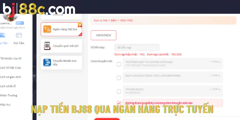 Nạp tiền BJ88 thông qua ngân hàng trực tuyến